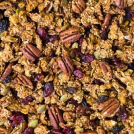 Delicious pumpkin granola with cranberries and pecans