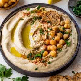 a bowl of easy homemade hummus recipe