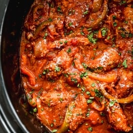 Slow cooker sausage and peppers in crockpot