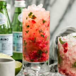 fresh strawberry mojito with mint in glasses