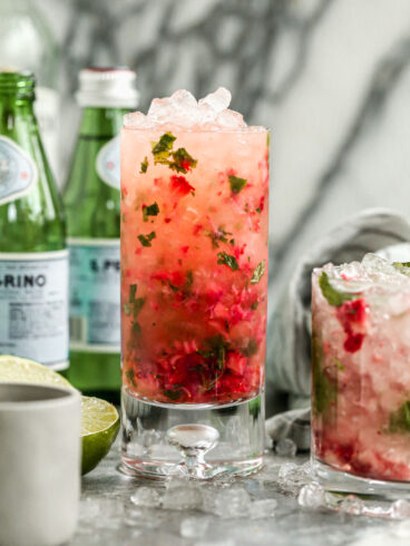 fresh strawberry mojito with mint in glasses