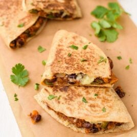 Cheesy Sweet Potato Black Bean Quesadillas. A simple, delicious vegetarian dinner.