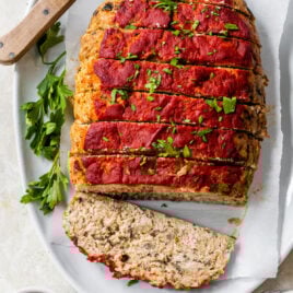 A moist turkey meatloaf on a plate